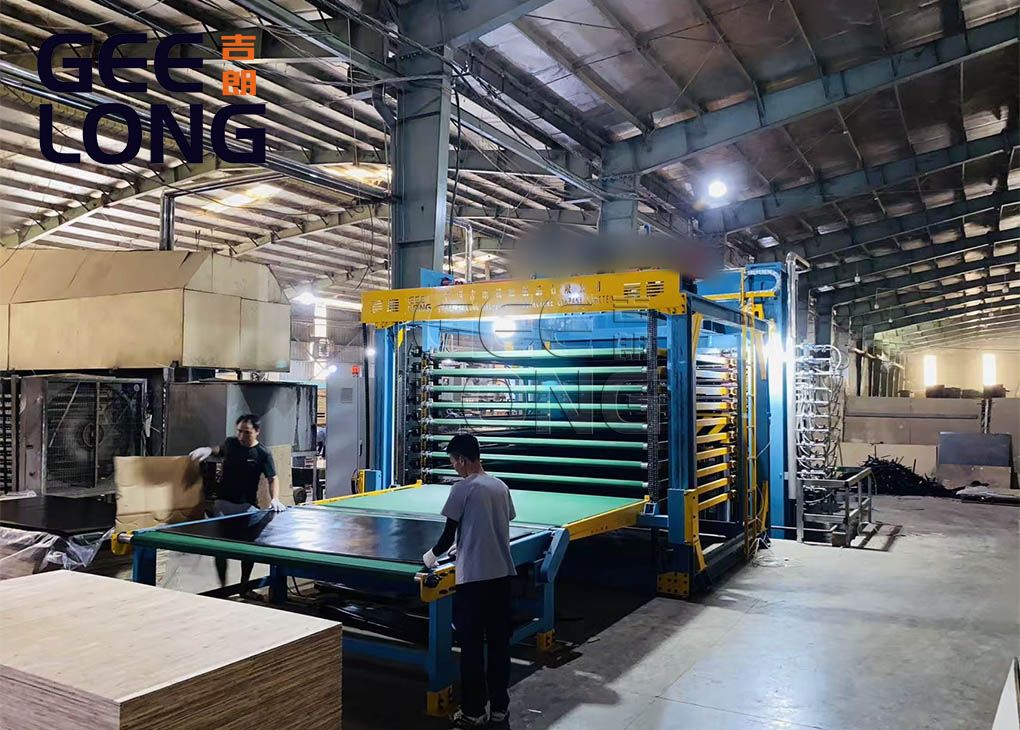 Semi automatic film faced plywood hot press machine installed in Vietnam