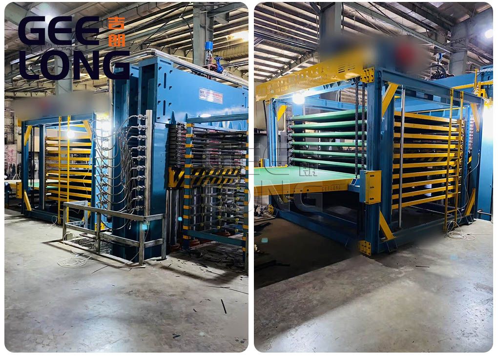 Semi automatic film faced plywood hot press machine installed in Vietnam